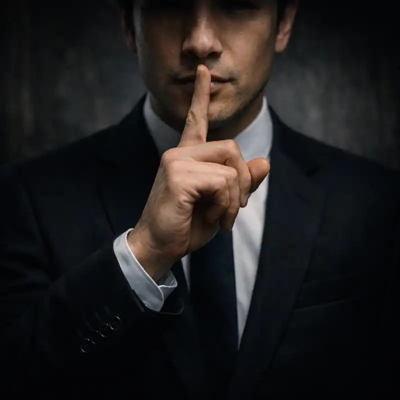 口元に指をあて静かにするスーツの男性